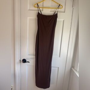 SKIMS Brown Slip Maxi Dress Size M Bodycon Stretch